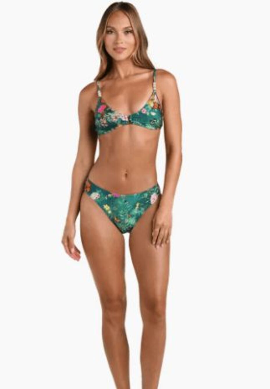 NWT L’AGENCE Yazmin Bikini Top - Bottle Green Multi Charonda Butterfly / XL